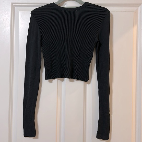 Zara‎ Knit Black Ribbed Long Sleeve Stretch Crop Top Sweater, Women’s Medium - Picture 4 of 11